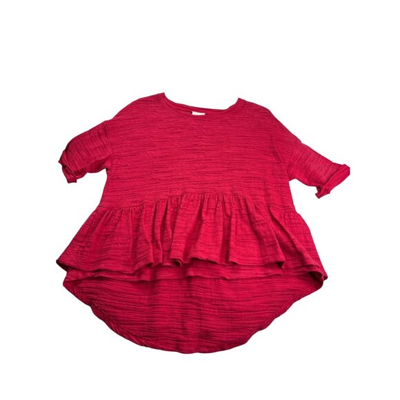 Postmark Anthropolgie High Low Layered Top Semi Sheer Burnout Size S Fuchsia - Picture 1 of 6